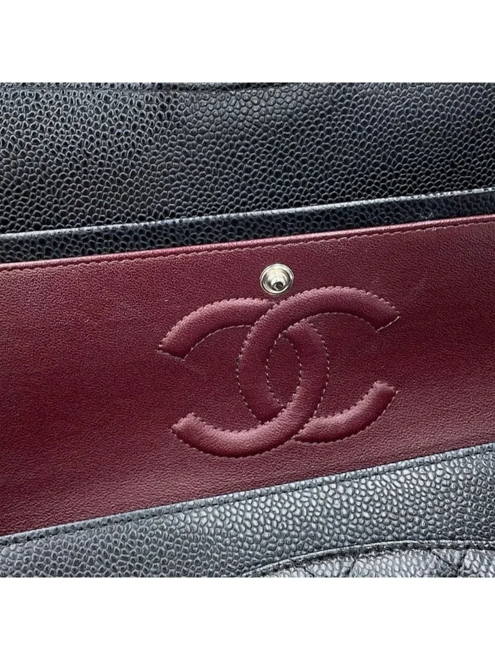 Chanel Chain Shoulder Bag Quilted 25 CC Logo Double Caviar Leather Black